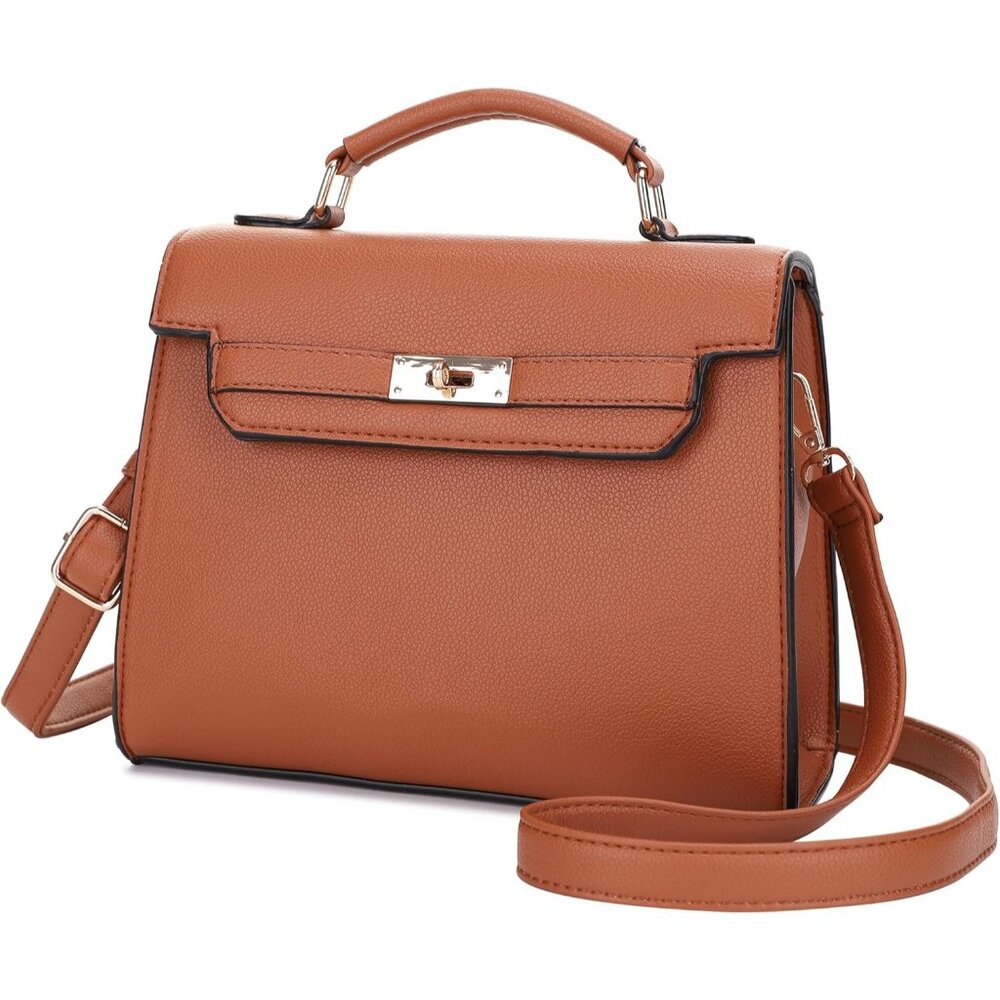 Women's Vegan Leather Detachable Strap Top Handle Tan Satchel Crossbody Bag